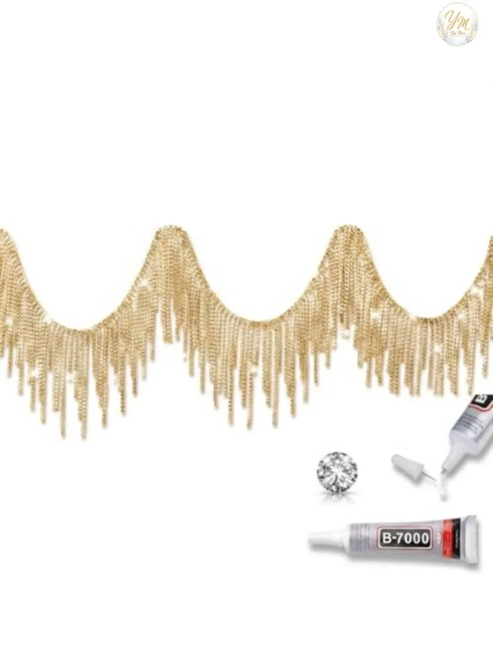 Rhinestone Fringe Belt with Beaded Trim & Tassel Chain for Jeans - DIY
